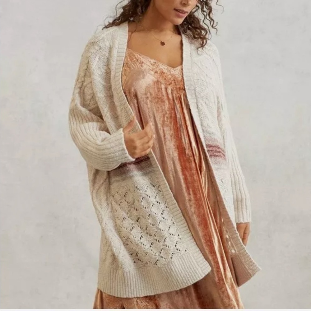 Anthropologie PILCRO Women Jemma Cable Knit Open Cardigan Sweater Sz M/L Petite